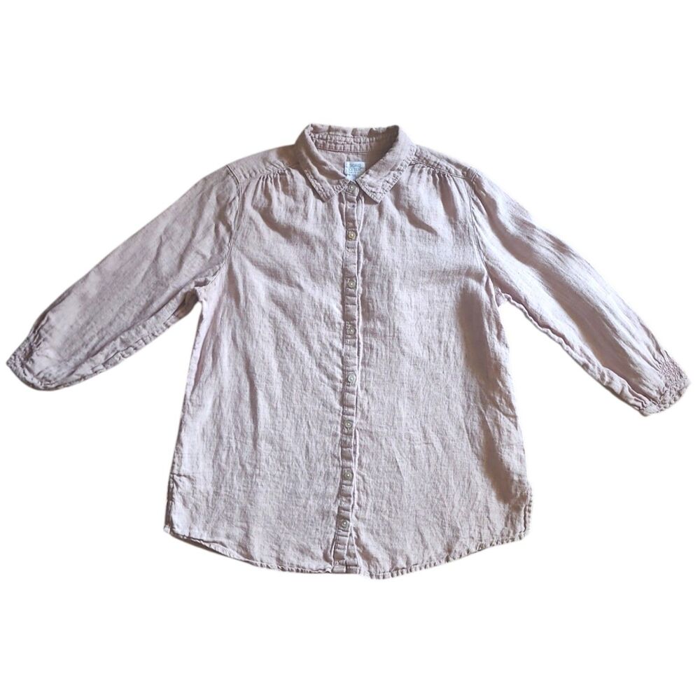 Sigrid Olsen Lilac Linen Button Up Shirt Womens M Short Sleeve Coastal Classic